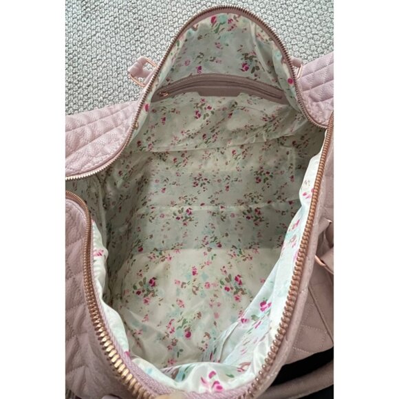 Quilted Pink Weekender Duffel Bag With Tassel Accent & Adjustable Strap - Picture 6 of 6